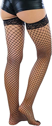 Image of ToBeInStyle Women's Vibrant Large Net Fishnet Thigh High Elastic Nylon Novelty Stockings