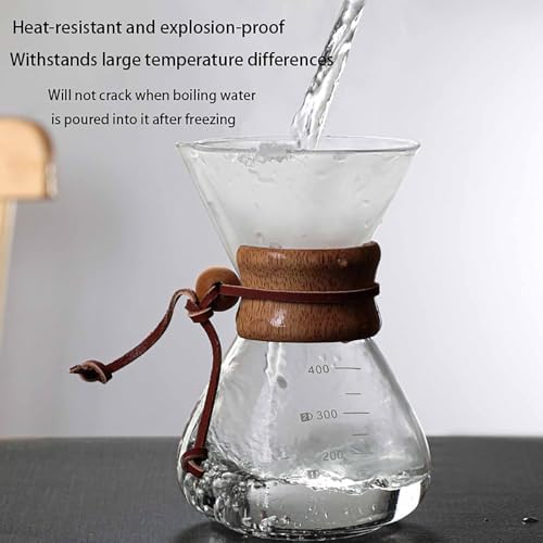 GS Pour Over Coffee Maker - 600ML Glass Carafe with Stainless Steel Filter, Reusable Drip Coffee Maker for Home, Office & Camping - Portable 13.5 OZ Coffee Brewer