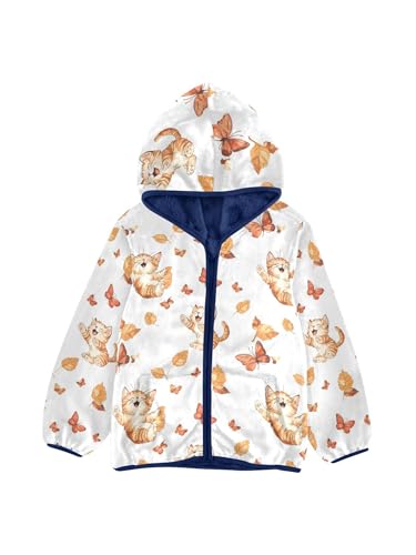 Orange Cat and Butterfly Girls Fleece Jacket Girls Fall Jacket Boys Coats Zip Up Hoodie Children Sherpa Warm Outerwear 2-10T
