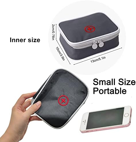SwirlColor Portable First Aid Pouch Mini Small Pill Organiser Easy Carry Empty Medicine Container With Multi-pocket for Travel 13x10x2cm (Grey)