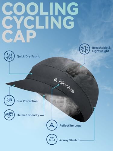 Hikenture Cycling Cap,Cooling Skull Cap Bike Hat with Sun Visor, Summer Breathable Helmet Liner Biking Cap for Men Women (BlackGrey) - Thumbnail 5