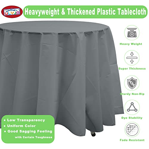 Party Ulyja Silver Plastic Table Cloths For Parties 2-Pack Disposable Table Covers 84" Galaxy Grey Gray Tablecloths For Round Tables Baptism Thanksgiving Events (Heavy Duty, Extra Durable, Reusable) #TOP2