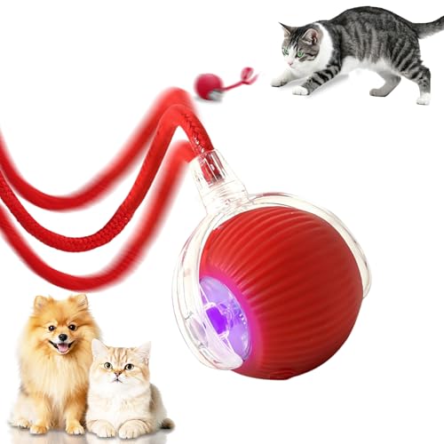 FUICZSN Automatic Interactive Cat Toys Ball, Motion Activated Kitten Toys with Twitchy Tail, 3 Speed Modes & Rechargeable Battery, Fun Indoor Cat Enrichment Toys for Small Medium Large Cats (Red)