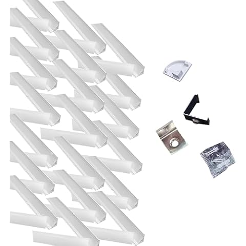 KING SHA LED Diffuser Channel 4FT V Shape,Corner Mounted LED Aluminum Profiles with End caps and Mounting Clips for LED Strips,(LED Strips not Included),20-Pack Cover