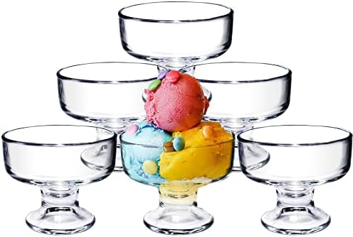 binsakao Glass Ice Cream Bowl Set, Small Clear Mini Footed Dessert Cups for Friut Pudding Trifle Parfait Sundae Nuts Cocktail Drinks Party (6.8 oz, 6 pcs)