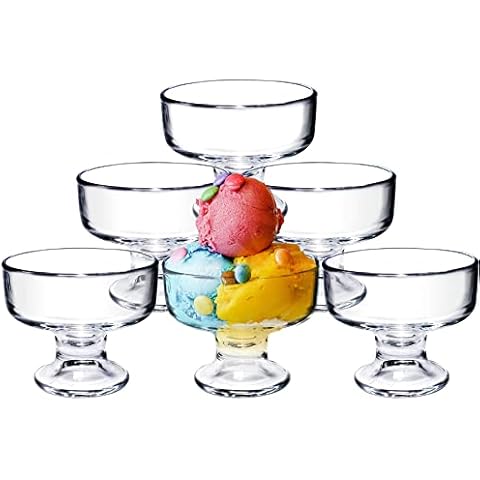 Binsakao Glass Ice Cream Bowl Set, Small Glass Dessert Cups for Trifle Parfait Sundae and Nuts, Mini Footed Dessert Cups, Clear Glass Fruit Parfait Cups, Lead-Free Glass Trifle Tasters Set of 6 Cover