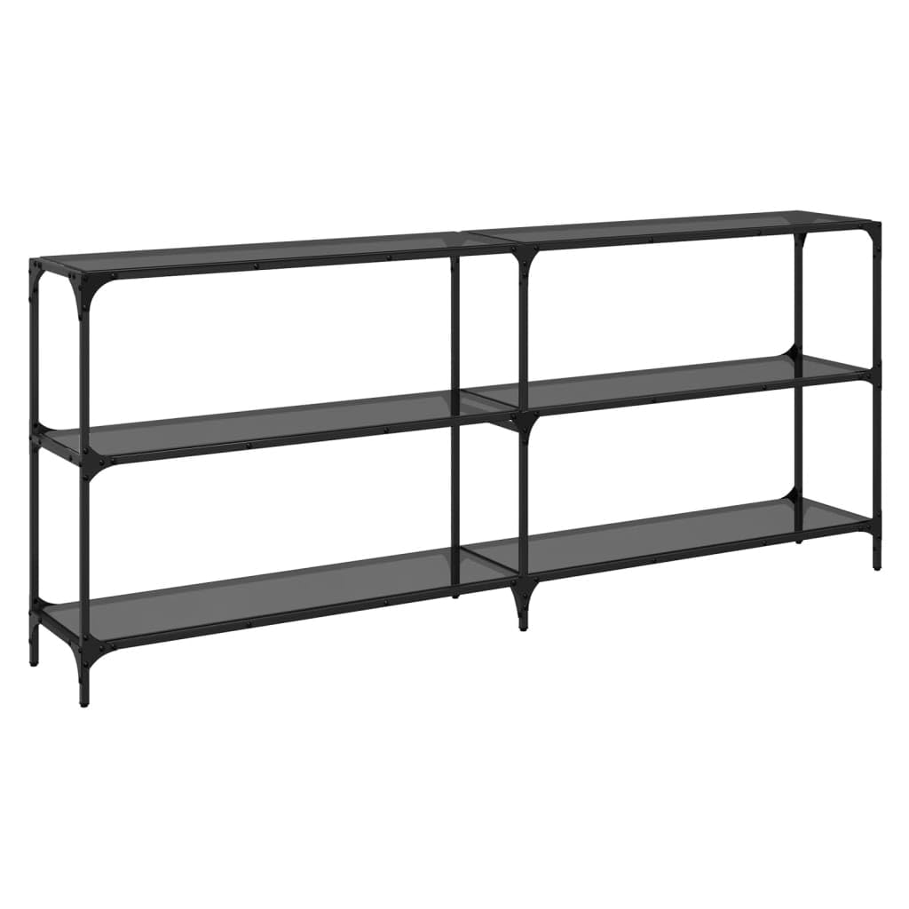 Konsolentisch Mit Glasplatte Schwarz 194,5x30x81 cm Stahl | Edelstahlgestell, Pflegeleicht, Schmutzabweisend, Modernes Design, Inklusive Wandhalterung
