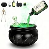 Halloween Decorations Indoor - Cauldron Halloween Decor with Magic Floating Potion Bottles and Diffuser, Black Plastic Witches Bowl Party Decoration for Spooky Vintage Home Kitchen Table