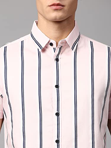 Image of Dennis Lingo Men's Pink Slim Fit Cotton Casual Shirt