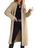 ANRABESS Women Knit Long Cardigan Long Sleeve Open Front Lapel Oversized Sweater Coat 2025 Fall Duster Outerwear Clothes Khaki X-Large