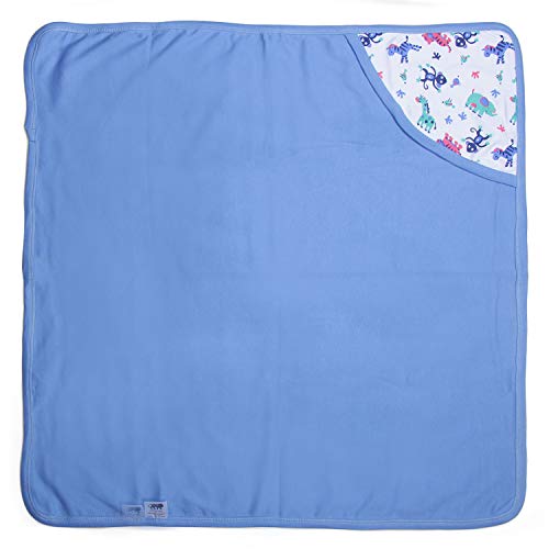 Image of pom-pom SWEET HEARTS Cotton Hooded Swaddle Wrapper for New Born Baby | Two Layer Wrapper /Blanket /Receiving Blanket | Soft, Lightweight and Travel Friendly | 0-9 Months, Blue (Animal Print)