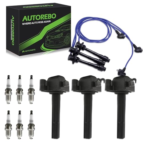 Set of 3 Ignition Coils Pack UF155 88921336 & 6 Iridium Spark Plugs and Spark plug Wire Set Compatible with Toyota Lexus 1996-2001 Camry Sienna Avalon Solara ES300 V6 3.0L # 90919-02215 9008019012 by AUTOREBO - Used condition - US$92.14