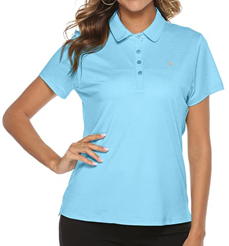 Tbmpoy Golf Polo Shirts For Women Short Sleeve T Shirts Lightweight Athletic Ladies Plus Shirt Quick Dry 4-Button Water Blue M #TOP1
