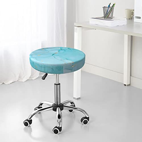 Gocgrv Teal Blue Marble Bar Stool Covers Round 13 Inch - Washable Elastic Stool Seat Cushion Cover Soft Velvet Dustproof And Easy To Clean Chair Slipcover #TOP6