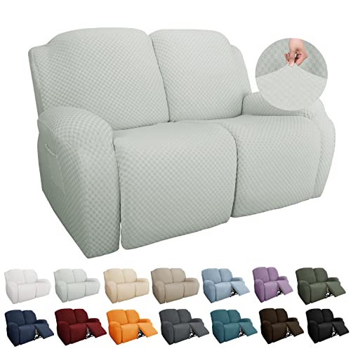 Image of YEMYHOM 6 Pieces Stretch Loveseat Recliner Slipcover Jacquard Recliner Sofa Cover with Side Pocket Fitted Recliner Cover Couch Furniture Protector with Elastic Bottom (Loveseat Recliner, Ivory)