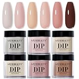 AZUREBEAUTY Dip Powder Nail Set,Nude Brown 6 Colors Skin Tones Natural Dipping Powder French Nail Art Starter Manicure Salon DIY at Home