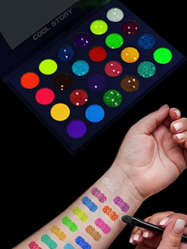 EBANKU Neon Lidschatten Palette Glitzer, 24 Farben UV Grow Blacklight Makeup Eyeshadow Palettes Matte Glitter, für Augen… – Bild 5