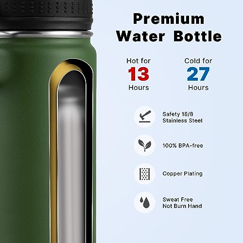 Koodee Insulated Water Bottle, 18 Oz Stainless Steel Vacuum Wide Mouth Sports Water Bottle With Leak Proof Straw Lid (Grass Green) #TOP1