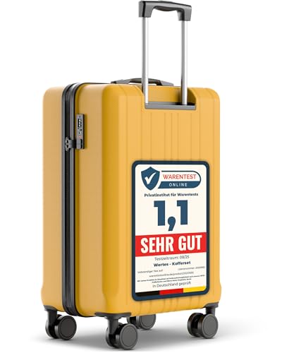 Wertes Hartschalen Koffer Mittel 67cm - 60L, TSA Schloss, Doppelrollen, Reisekoffer mit Rollen, Senfgelb