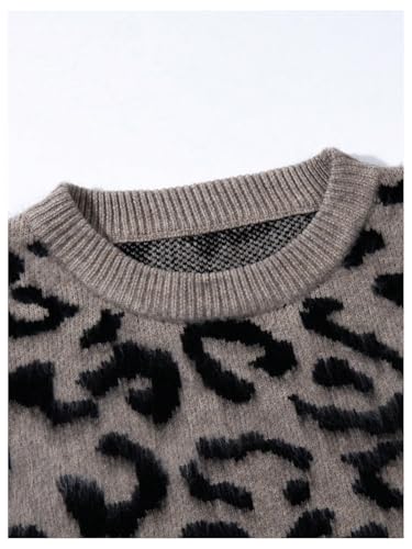 Men's Leopard Sweater Y2k Fuzzy Cheetah Sweater Crew Neck Drop Shoulder Streetwear Pullover Tops4
