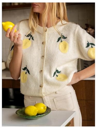 WDIRARA Women's Embroidery Button Down Cardigan Sweater Short Sleeve Knit Outerwear3