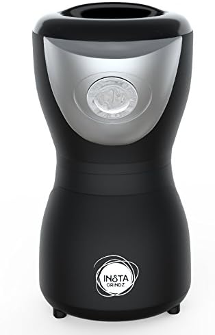 Electric Coffee Grinder - InstaGrindz Black One Touch Easy Plug in Unit with Stainless Steel Blades. Quietly Grinds Coffee, Beans, Nuts, Seeds, Spices, and Herbs.