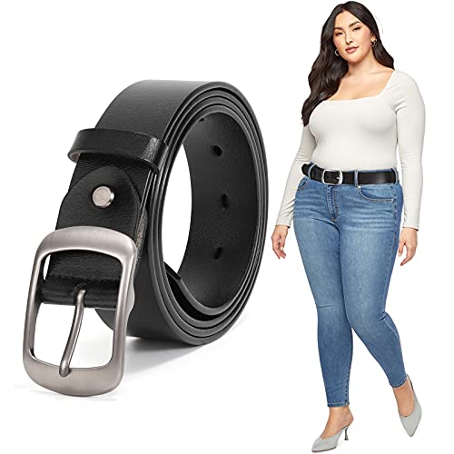 JASGOOD Plus Size Women Leather Belt Black Casual Waist Belt for Jeans Pants with Metal Pin Buckle