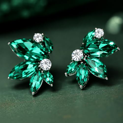 Green Earring for Women Sparkly Rhinestone Earrings with Silver-tone Vintage Crystal Jewelry for Party — view 5