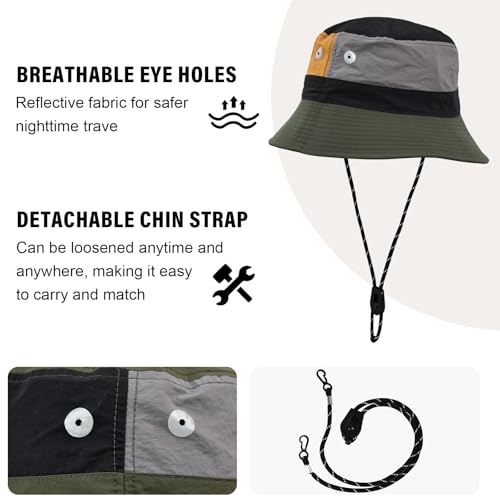 Image of Outdoor Kids Sun Hat Quick Dry Bucket Hat Multiple Color Patchwork for Boys Girls 8-15 Years UPF 50+ Summer Beach Hats