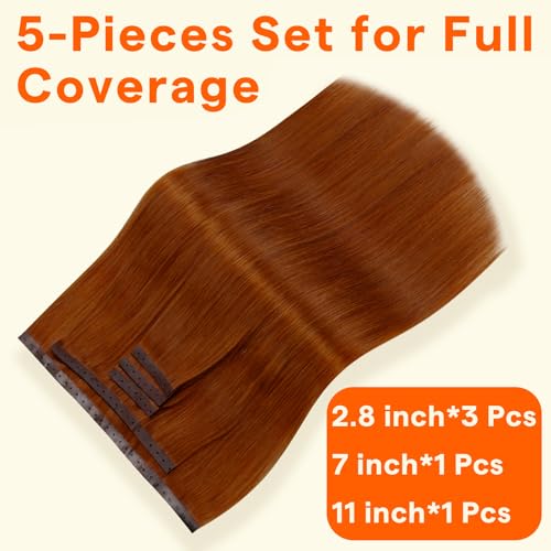 Image of Full Shine Butterfly Weft Hair Extensions Human Hair 16 Inch Copper 90g | 5Pcs Double Layer Weft, Invisible PU Holes, Full Head Volume Boost, Daily Natural Look, Easy Wear & Remove