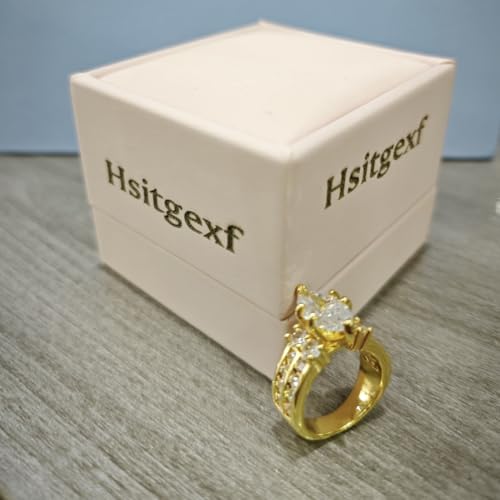 Yellow Gold-Plated Marquise Cut & Round Cut Cubic Zirconia Rings Simulated Diamond Bridal Engagement Ring,Vintage Style Wedding Band Ring Jewelry Gifts4