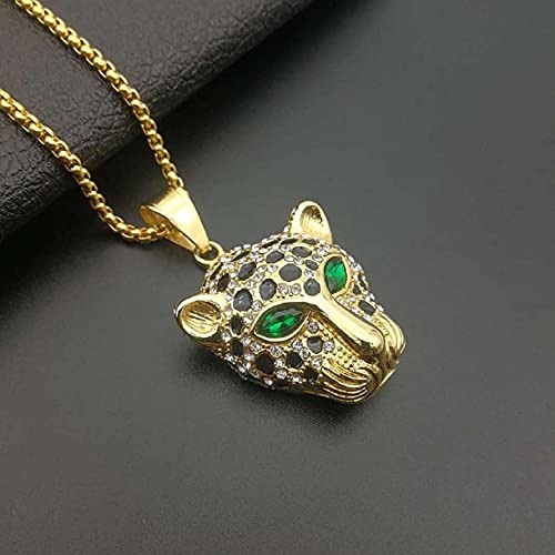 Mayiahey Iced Out Leopard Head Necklace For Men, Stainless Steel Nordic Viking Leopard Animal Necklace Hip Hop Leopard Head Pendant Necklace For Boys (Green) #TOP4