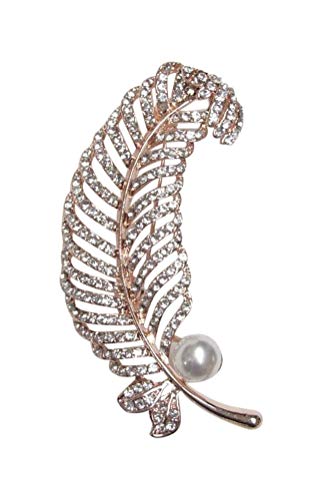 Preisvergleich Produktbild Unbekannt Brosche aus Stahl, Blatt mit Strass, Weiß und Perlmutt