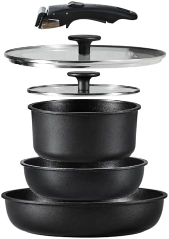 （23:00時点） CAROTE カローテ フライパン 鍋 セット IH&ガス火対応 6点 PFOAなどの有害物質不使用 プロ仕様 5層構造 チタンコート 軽量 取っ手のとれる 洗練されデザイン コンパクト収納 1人暮らしセット 新生活セット 取っ手のとれる こびりつかずに お手入れ簡単 黒 ブラック
