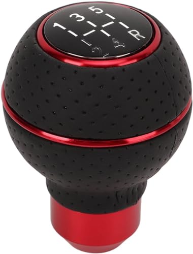 Image of AutoBizarre 5 Speed Aluminum Base Metal Ring Leather Covered Gear Knob Gear Shifter Handle Knob for All Manual Transmission Cars (Red)