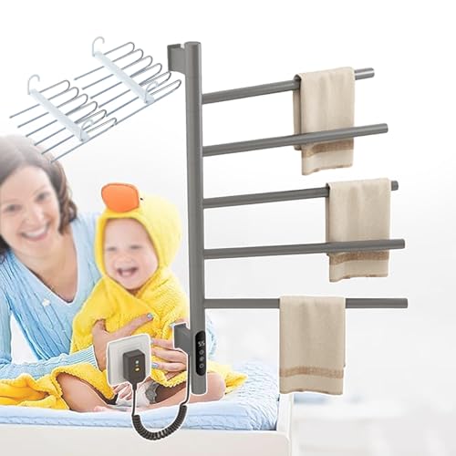 LYMGRZ Toallero eléctrico de Pared con rotación de 180° y Capacidad de Carga de 30 kg, Temporizador de 1 a 9 Horas, Estante para secar Toallas de baño, 85 W, Calentamiento Uniforme, Color Blanco