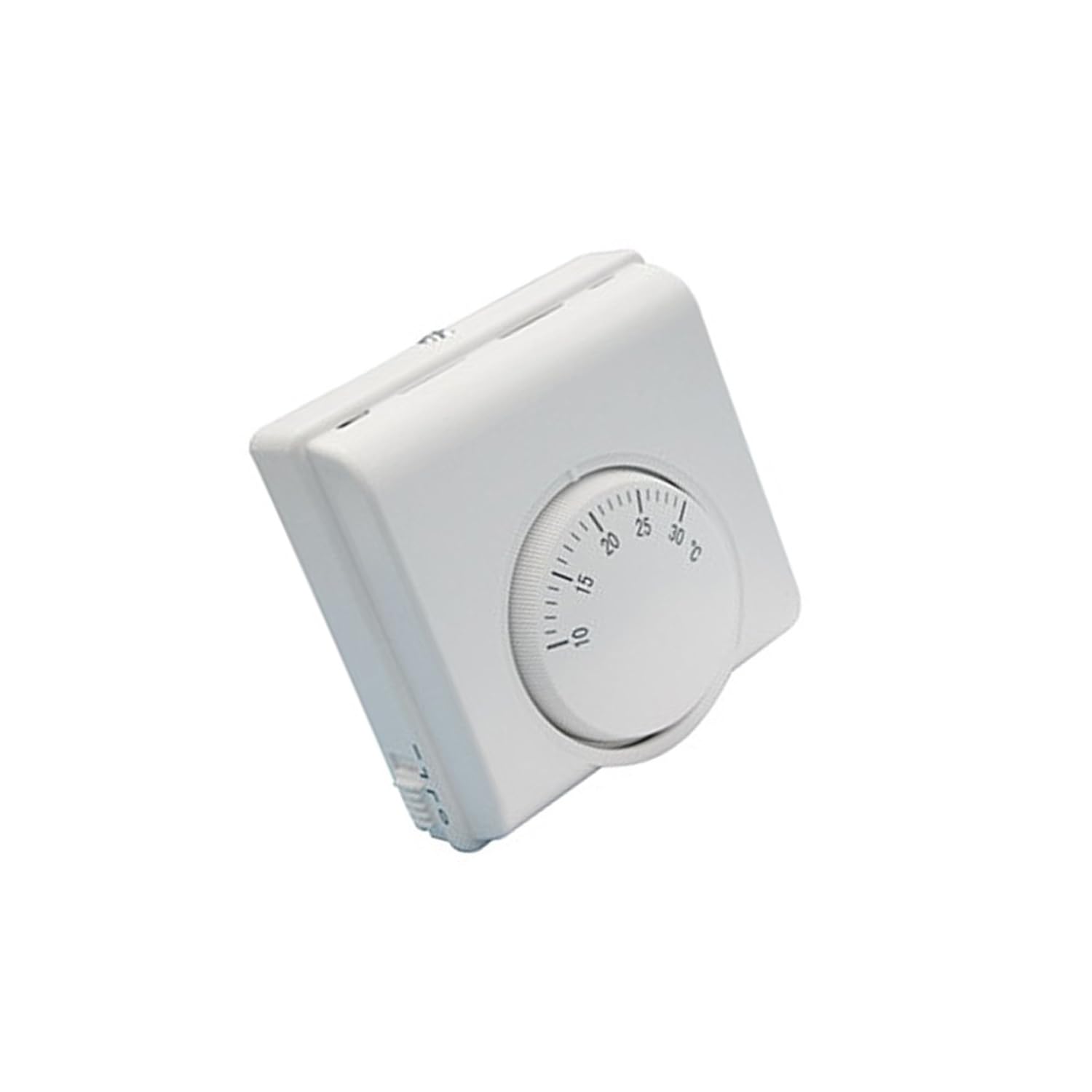 Termostato de membrana con ajuste de temperatura, pantalla LCD y programación semanal, ideal para el control de calefacción y climatización.