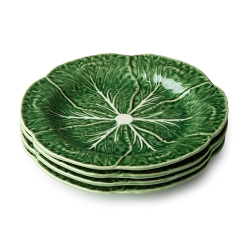 Le Jardin Green Cabbage Plates 3D SALAD/DESSERT PLATES SET OF FOUR - 9 Sculpted Green Stoneware Leaf Plates Seasonal Spring & Summer Tableware for Fresh Nature-Inspired Dining