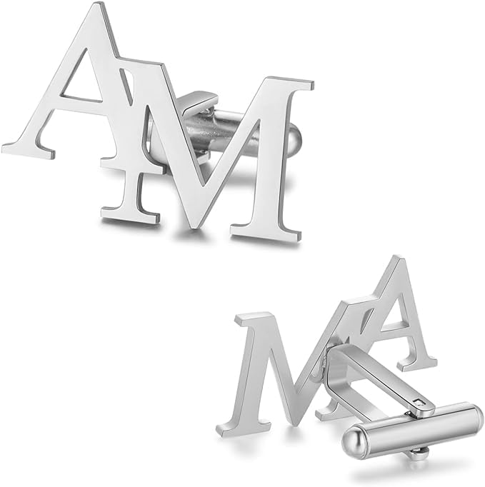 TPFOON Personalizado Camisa de los hombres Nombre Gemelos con iniciales grabadas Alfabeto Letra, 1 Par Set Camisa de los hombres Gemelos de acero inoxidable