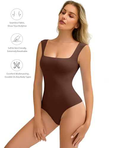 Image of Avidlove Bodysuits for Women Square Neck Body Suit Double Lined Tank Top Bodysuit Soft