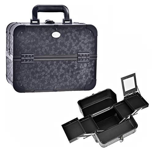 Preisvergleich Produktbild Joligrace Make-up-Koffer, Kosmetikkoffer, Schmuckorganizer, Kosmetik-Aufbewahrungsbox, 4 Ablagen mit Spiegel, schwarz