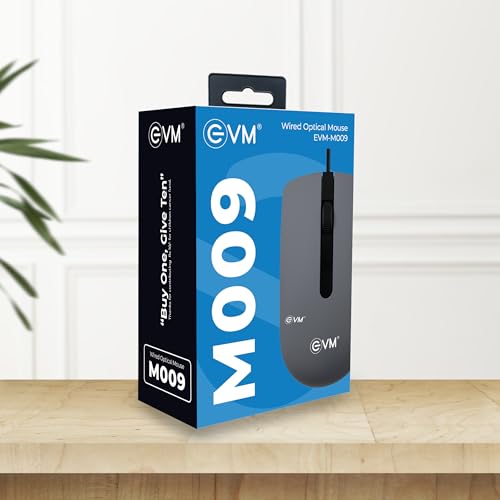 Image of EVM Wired Mouse USB | 1000 DPI Optical Computer Mouse | Ergonomic Mouse for Laptop PC | Plug & Play | Smooth Cursor Control | Office & Home Use | 1 Year Warranty (EVM-M009-Grey)