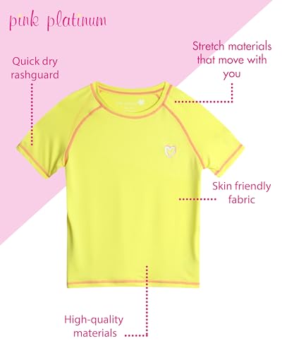 Image of Pink Platinum Girls Swim Shirt - Lightweight Quick Dry Short Sleeve Rash Guard for Girls, Swim Top w /UPF 50+ Sun Protection