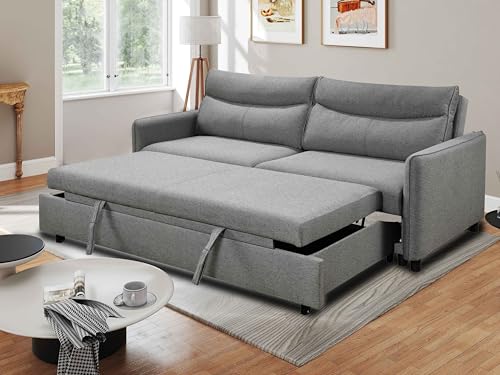 THSUPER 87'' King Size Pull Out Couch Bed, Convertible King Sleeper Sofa for Small Space, Comfy RV Sleeper Couch That Turns into Bed (Grey)