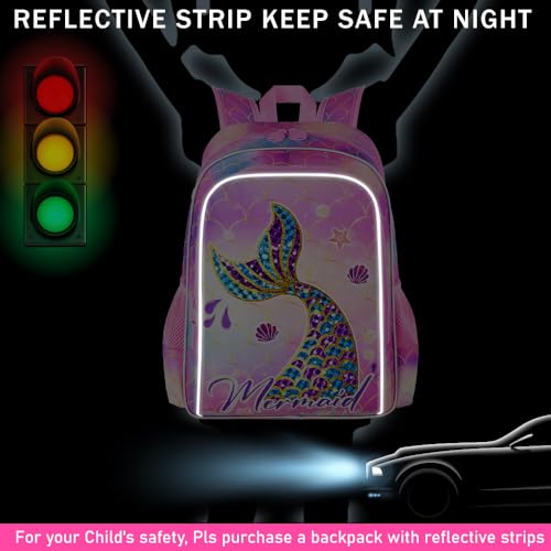 Image of HPJGD 3PCS Mermaid Backpack, Water Resistant Girls Bookbag Set with Lunch Box，Cute Kids Elementary School Bag for Preschool Toddler