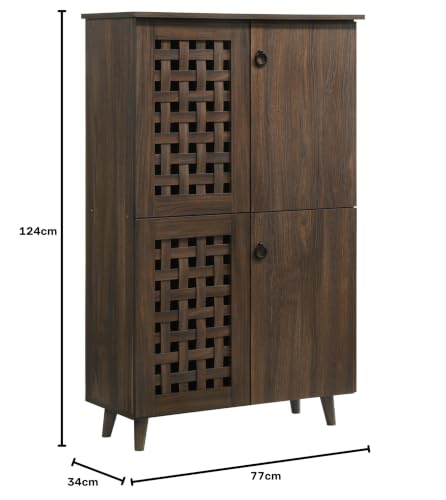Image of DeckUp Ceylon 4-Door Engineered Wood Shoe Rack (Walnut, Matte Finish)