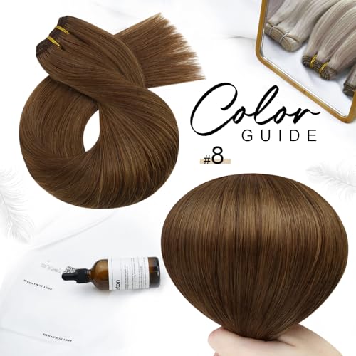 Moresoo Weft Hair Extensions Chestnut Brown Real Human Hair Sew in Extensions Remy Hair wefts Brown 14 Inch 100g/Pack #8 - Image 2