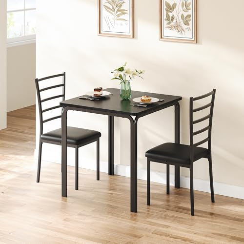 Table à manger avec 2 chaises,Ensemble Table de cuisine avec cuir chaise Rembourré,Pieds en Acier,Ensemble Table salle à Manger légère pour 2 personnes...
