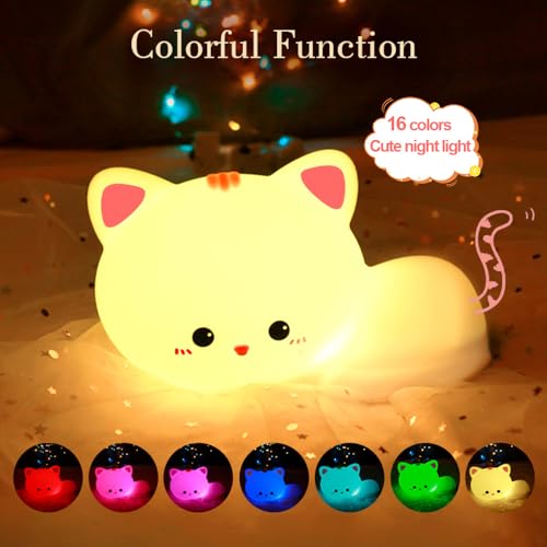 Image of Led Cute Cat Night Light, 16 Colors Dimmable Nursery Kawaii Nightlight, Super Squishy Silicone USB Rechargeable Remote Control Night Lamp for Kids Adults, Used for Camping Party Room Decor