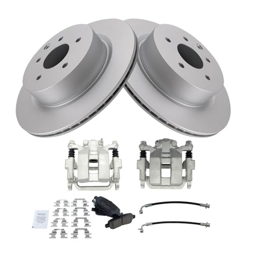 Image of TRQ Rear Brake Pad and Rotor Set Ceramic G Coated Rotors Calipers Compatible with 2006-2009 Infiniti M35 M45